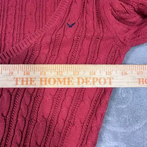 Y2K American Eagle V Neck Fitted Cable Knit Red Sweater Preppy Bella Swan Sz M thumbnail 7