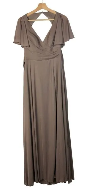 Azazie Dusk Gray Purple Short Sleeve A-Line Maxi‎ Formal Bridesmaids Dress 10 thumbnail 1