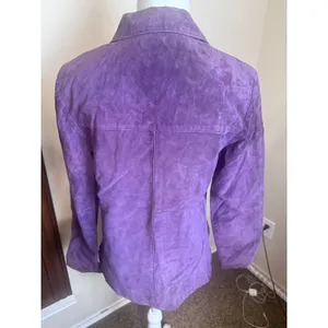 Vintage Clio Purple Suede Leather Jacket Women Size 6 Button Front Blazer 90s thumbnail 3