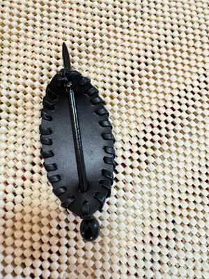 Black faux leather slide hair Stick Clip pin barrette. thumbnail 5
