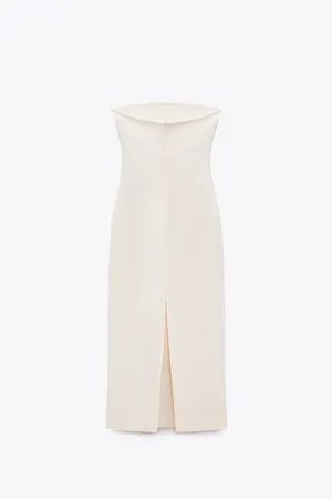 Zara dress bodycon strapless sleeveless tailored midi white wedding party thumbnail 12