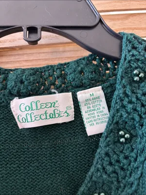 Green Floral V-Neck Embroidered Sweater Medium thumbnail 4