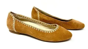 Jack Rogers Ellie Suede II Oak Tan Brown Whip Stitch Detail Ballerina Flats 7.5 thumbnail 1