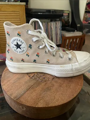 Converse Beige/Pink Floral High-Top Platform Sneakers thumbnail 2