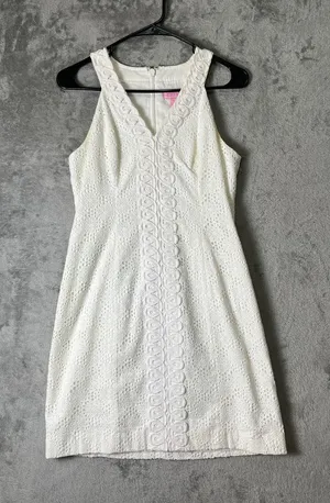 Lilly Pulitzer White Textured Embroidered Sheath Dress Sleeveless Women's Size 0 thumbnail 1