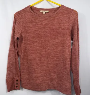 Les Serein Size M Rust Lace Sleeve Knit Top thumbnail 1