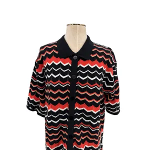 Seven Wonders‎ Andrea Knit Top Jaffa Combo Chevron Button Front Collared Size M thumbnail 4