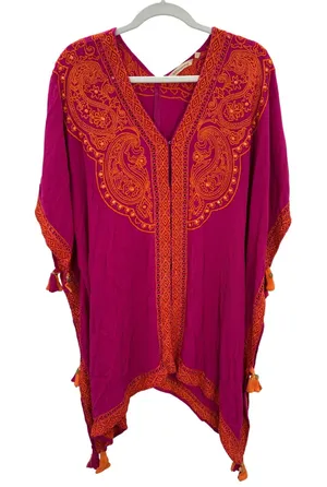 Soft Surroundings‎ Womens Fuchsia Orange Embroidered Kaftan Swim Coverup Sz S/M thumbnail 1