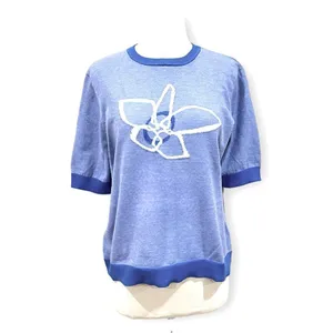 Daily Thread Blue Floral Short Sleeve Sweater NWT Size Large thumbnail 2