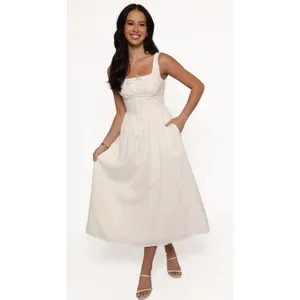 Petal & Pup Kinslee Midi Dress Linen White Sz L NEW $120 thumbnail 5