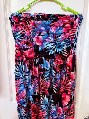 Vanilla Bay Strapless Tropical Maxi Dress - Navy, Pink, Blue thumbnail 2
