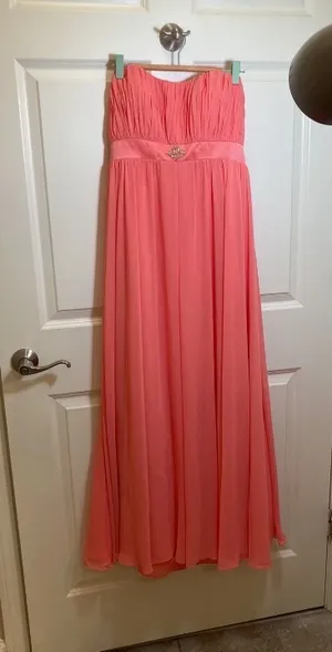 Mori Lee Pink Strapless Sweetheart Chiffon Maxi Gown thumbnail 2