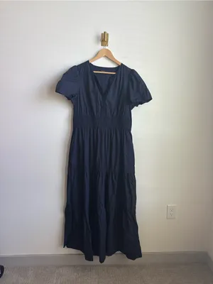 Quince 100% Organic Cotton Poplin Tiered Maxi Dress Navy Blue Size L thumbnail 10
