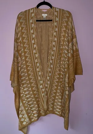 Charming Charlie Knit Ruana Boho Aztec Print Open Front Cardigan Shawl thumbnail 1