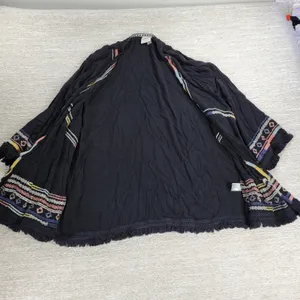 Knox Rose Black Embroidered Fringe Kimono Cardigan Size L Boho Festival thumbnail 7