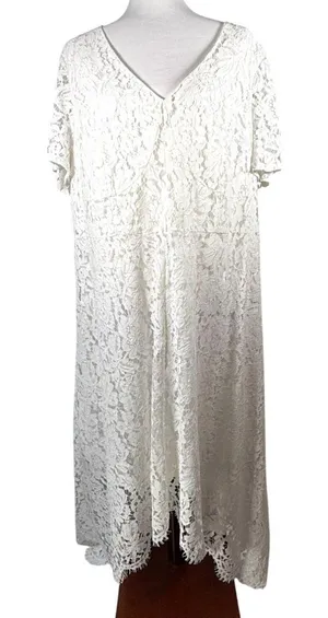 Jessica London Womens Dress White‎ Lace Short Sleeve Handkerchief Hem Size 20W thumbnail 1