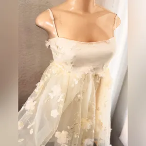 The Vintage Shop Cream Spaghetti Strap Floral Bridal Gown Size S thumbnail 7