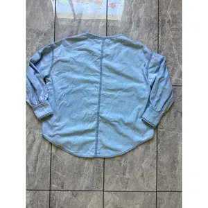 We The Free Free People Womens XS Blue Chambray Ruffle Henley Denim Shirt Top thumbnail 7