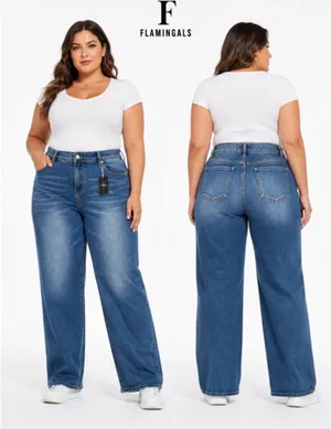 Women’s Dark Blue Straight-Leg Jeans size 4XL thumbnail 2