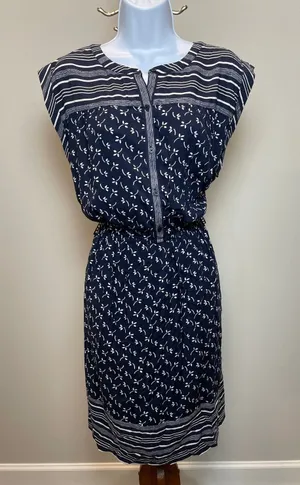 LOFT Outlet L NWT Navy Stripe Floral Shirt Dress Tie Waist thumbnail 1
