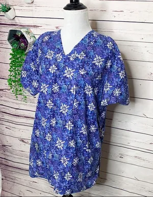 Scrubstar Blue Winter Snowflakes Medical Scrubs Set Size Medium Scrub Top & Pants thumbnail 4