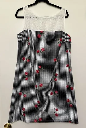 Karl Lagerfeld Paris Gingham Floral Embroidered Dress,‎ Size 14 thumbnail 1