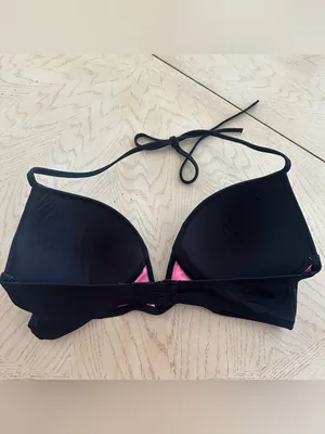 PINK by Victoria's Secret Deep V Push Up wire black bikini top Size L thumbnail 2