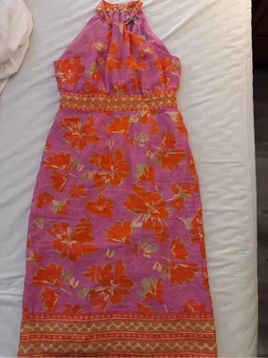 NWT Antonio Melani Dress Naomi Pink Orange Linen Halter Dress - 12 thumbnail 7