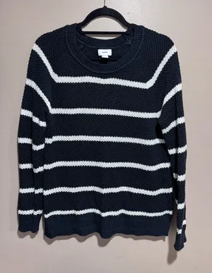 Old Navy Women's Black & White Striped Knit Sweater Large thumbnail 1