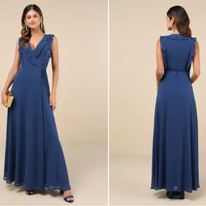 LULU's Elegant Prom Wedding Bridesmaid Elegant Romantic Ruffles Wrap Maxi thumbnail 5
