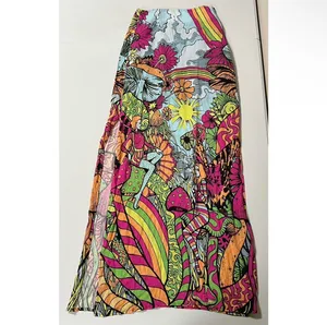 Dolls Kill Current Mood Pink Blue Green Trippy Mushroom Fairy Split-Leg Maxi Skirt Bottoms Size XXS 🍄✨ thumbnail 2
