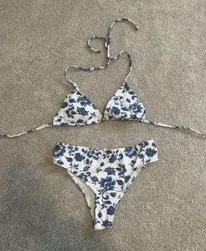 Floral bikini set with cover up Blue thumbnail 1
