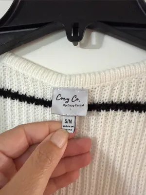 Cozy Casual White Open-Front Cardigan with Black Stripes thumbnail 2