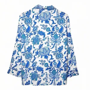 Roller‎ Rabbit Amanda Blue 100% Cotton Pajama Top M Block Print Coastal Boho thumbnail 3
