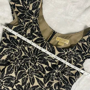 MICHAEL KORS Black & Tan Floral Linen Cap Sleeve Empire Waist Dress thumbnail 7