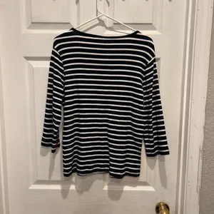 ORLY Striped 3/4 Sleeve Round Neck Top Women's Large Red White Blue Coastal‎ thumbnail 5
