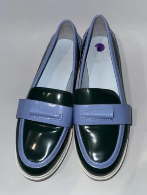 Tory Burch Sport Patent Leather Pocket Tee Golf Loafers 8 Color Block Green Blue thumbnail 1