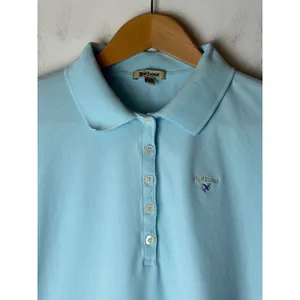 Barbour Polo Shirt Women 12 Blue Short Sleeve Pique Cotton Stretch Logo Preppy thumbnail 6