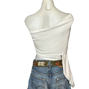 Lovers + Friends White One Shoulder Crop Top XL Wrap Bodycon Revolve $100 NEW thumbnail 8