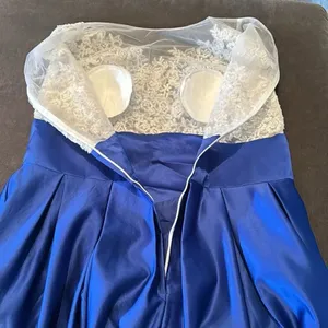 Women’s High Low Blue & White Formal Party Wedding Guest Satin Dress Size XL thumbnail 9