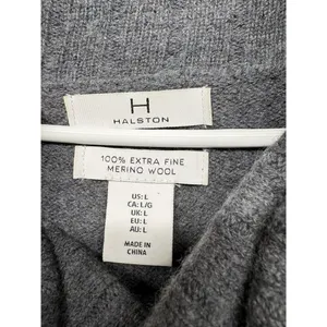 H Halston Sweater Women's Sz L Gray 100% Extra Fine Merino Wool Knit Cowl Neck thumbnail 2