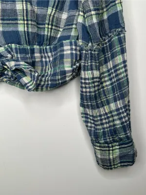 Free People We The Free First Bloom Plaid Tie Front Crop Shirt Blue Size Large thumbnail 4