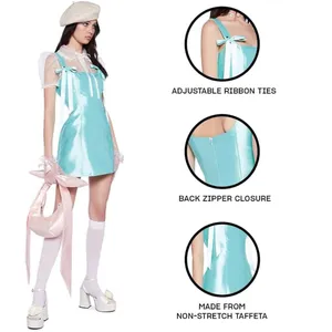 CURRENT MOOD Dolls Kill Pixie Stardust Satin Bow Straps Aqua Mini Dress Size S thumbnail 14