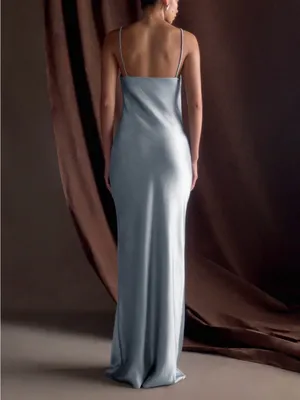 NWT Meshki Lilly Sweetheart Blue Satin Sleeveless Maxi Dress XXS in Frosted Blue thumbnail 2