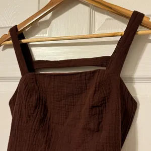 Anthropologie Smocked Tank Top Size XS Brown Cocoa Cotton Tie Back Lined Stretch thumbnail 5