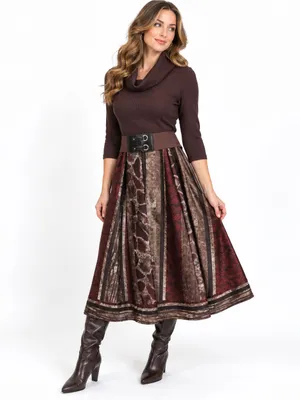 Vintage Y2K Robbie Bee Sm Brown Cowl Neck Belted Midi Dress Whimsigoth Bohemian thumbnail 3