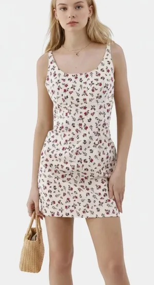No Boundaries Womens Denim Dress Size M Ditsy Floral Print Mini Tank Sleeveless thumbnail 1