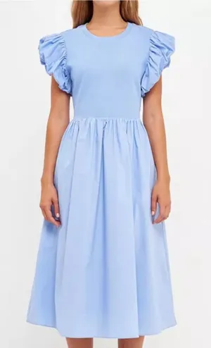 English factory puff sleeve mixed media midi dress thumbnail 1