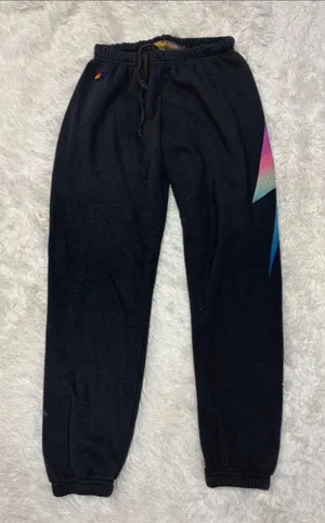 Aviator nation Black Sweatpants with Colorful Gradient Lightning Detail thumbnail 1