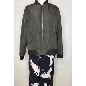 Olivia Grey Olive Green Bomber Jacket Womens Small Utility Flight Coat Ribbed S thumbnail 3